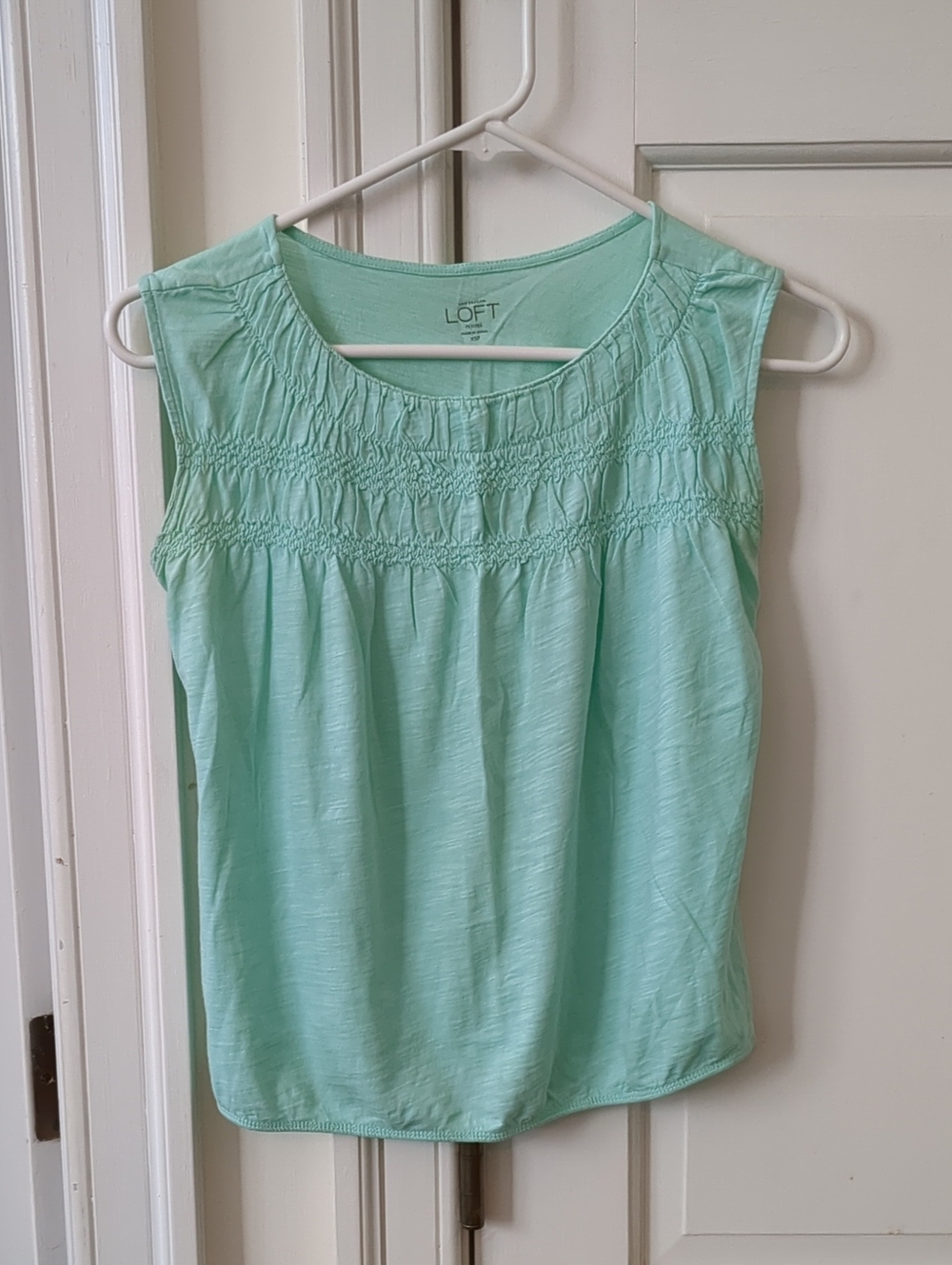 LOFT Mint Green Sleeveless Smocked Yoke Top Xsp